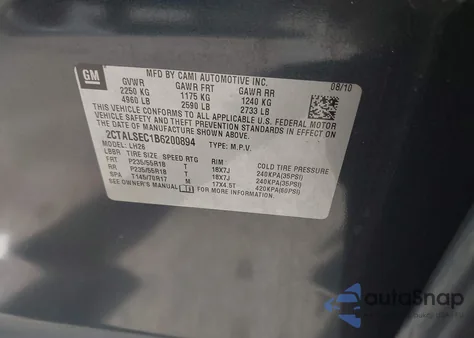 2011 GMC Terrain Sle-2 из США, поврежденный, VIN 2CTALSEC1B6200894